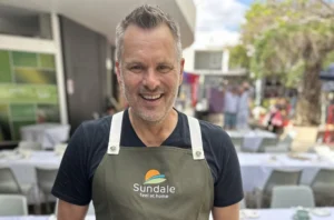 Martin Duncan at Sundale Sconetime event promoting community and aged care.