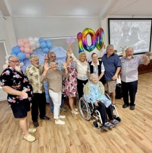 Joyce Cunningham celebrating her 100th birthday with five generations of her family