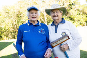 Muriel Peters connects with friends playing croquet with residents at Sundale Burnside